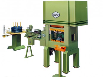 Draht- und Rundprofilstanzautomat kombiniert mit hydraulischer Presse A-SPS 80, horizontaler Abwickelhaspel, Drahtrichtgerät und Rollenvorschubgerät